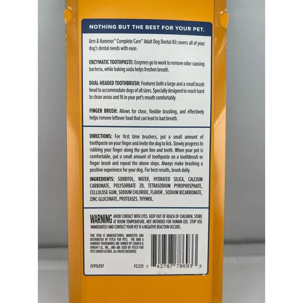 Arm & Hammer Complete Care Dog Dental Kit Toothbrush Toothpaste 2.5oz New